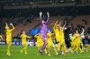 FILE - Glimt's players celebrate at the end of the Champions League playoff soccer match between Inter Milan and Bodo Glimt, at the San Siro stadium in Milan, Italy, on Feb.24, 2026. (AP Photo/Luca Bruno, File)