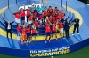 Spain players celebrate after the World Cup final soccer match between Spain and Argentina in East Rutherford, N.J., near New York, Sunday, July 19, 2026. (AP Photo/Yuki Iwamura)