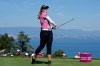 Brooke Henderson, of USA, plays on the 5th hole during the last round of the Evian Championship women's golf tournament, in Evian, eastern France, Sunday, July 12, 2026. (AP Photo/Laurent Cipriani)