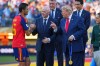 Spain's Rodri (16) is greeted by FIFA President Gianni Infantino and President Donald J. Trump during the presentation ceremony after the World Cup final soccer match between Spain and Argentina in East Rutherford, N.J., near New York, Sunday, July 19, 2026. (AP Photo/Julio Cortez)