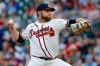 Atlanta Braves pitcher Bryce Elder delivers to a San Diego Padres batter during the first inning of a baseball game, Monday, July 20, 2026, in Atlanta. (AP Photo/Erik S. Lesser)