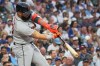 Detroit Tigers' Gleyber Torres hits a single during the first inning of a baseball game against the Chicago Cubs in Chicago, Monday, July 20, 2026. (AP Photo/Nam Y. Huh)