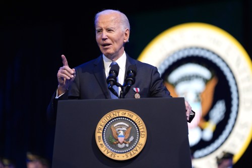 FILE - President Joe Biden speaks during a Department of Defense Commander in Chief farewell ceremony at Joint Base Myer-Henderson Hall, Jan. 16, 2025, in Arlington, Va. (AP Photo/Evan Vucci, File)