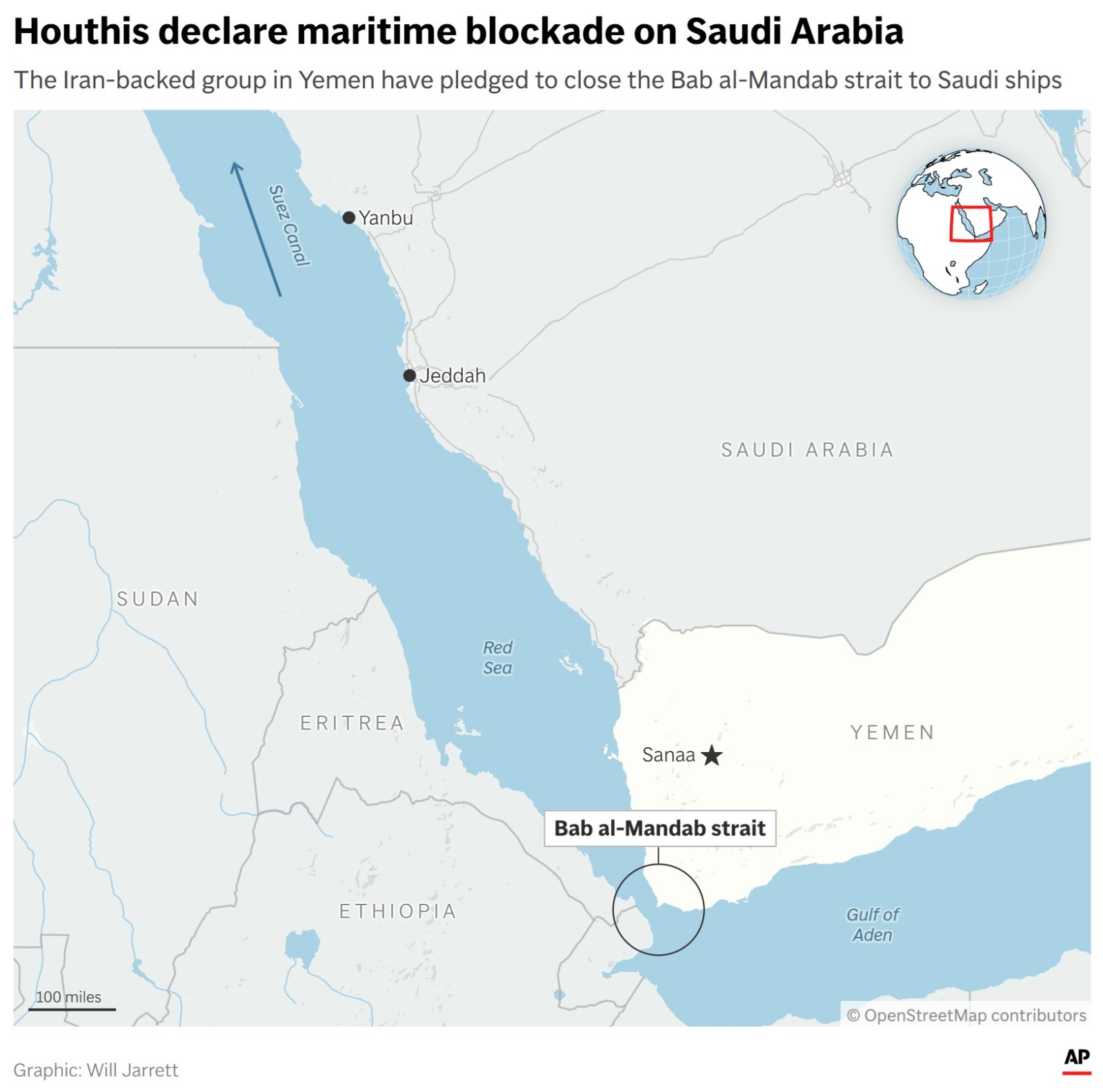 Houthi Rebels Impose Red Sea Blockade on Saudi Shipping After Saudi Airstrike on Sanaa Airport
