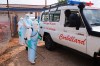 Health workers disinfects an ambulance at Ebola Treatment Center at Bunia General Hospital in Ituri, Congo, Wednesday, July 22, 2026. (AP Photo/Dirole Lotsima Dieudonne)