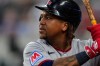 FILE - Cleveland Guardians' José Ramírez stands on deck during a baseball game against the Texas Rangers in Arlington, Texas, June 7, 2026. (AP Photo/Tony Gutierrez, File)
