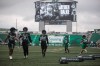 A tribute to Saskatchewan Roughriders player Jayden Dalke is shown on a video display during the Roughriders practice at Mosaic Stadium in Regina on Monday, July 20, 2026. THE CANADIAN PRESS/Kayle Neis