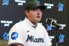 Miami Marlins' Rintaro Sasaki responds to a question during a news conference after signing with the MLB baseball team, forgoing a professional career in his home country of Japan, Thursday, July 23, 2026, in Miami. (AP Photo/Lynne Sladky)