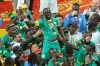 FILE - Senegal's Sadio Mane holds the trophy aloft as he celebrates with teammates after winning the Africa Cup of Nations final soccer match between Senegal and Morocco in Rabat, Morocco, Sunday, Jan. 18, 2026. (AP Photo/Youssef Loulidi, File)
