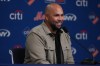 FILE - Carlos Beltran speaks during a news conference before a baseball game between the New York Mets and the Arizona Diamondbacks Tuesday, April 7, 2026, in New York. (AP Photo/Frank Franklin II, File)