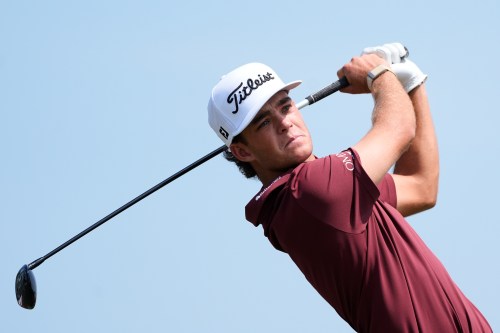 Jackson Koivun hits from the sixth tee during the first round of the 3M Open golf tournament at the Tournament Players Club Thursday, July 23, 2026, in Blaine, Minn. (AP Photo/Bruce Kluckhohn)