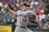 Houston Astros starter Hunter Brown delivers a pitch during the first inning of a baseball game against the Chicago White Sox in Chicago, Saturday, July 25, 2026. (AP Photo/Paul Beaty)