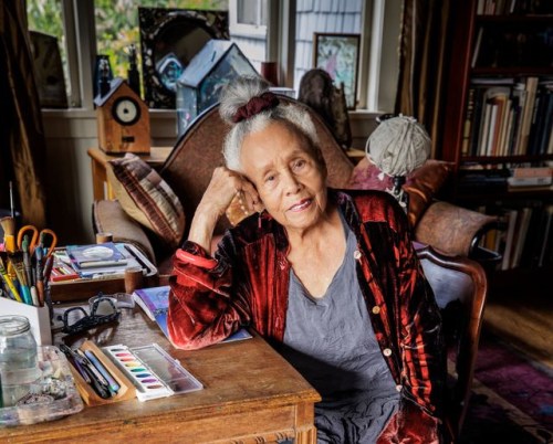 Betye Saar poses at her studio in Laurel Canyon, Los Angeles, in 2026. (David Sprague/Artist and Roberts Projects, Los Angeles via AP)