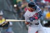 Boston Red Sox's Curtis Mead is hit by a pitch during the fourth inning of a baseball game against the Athletics, Monday, July 27, 2026, in West Sacramento, Calif. (AP Photo/Scott Marshall)