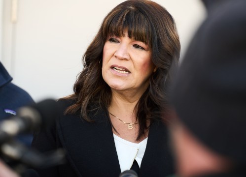 Housing, Addictions and Homelessness Minister Bernadette Smith speaks to media in Winnipeg, Monday, Nov. 17, 2025, at the soon to be opened protective care centre also known as a sobering centre. THE CANADIAN PRESS/David Lipnowski