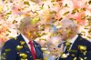 President Donald Trump, left, speaks with FIFA President Gianni Infantino as confetti falls at the conclusion of the World Cup championship final soccer match between Spain and Argentina in East Rutherford, N.J., Sunday, July 19, 2026. (AP Photo/Jacquelyn Martin)