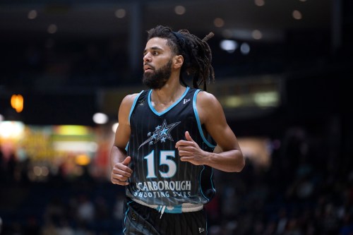 Scarborough Shooting Stars guard Jermaine Cole (15) makes his CEBL debut against the Guelph Nighthawks in Guelph, Ont., on Thursday, May 26, 2022. Jermaine Cole, an American rapper known by his stage name J. Cole, signed a contract with the Scarborough Shooting Stars of the Canadian Elite Basketball League ahead of the 2022 season. THE CANADIAN PRESS/Nick Iwanyshyn