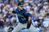 Seattle Mariners starting pitcher Luis Castillo (58) throws a pitch against the Los Angeles Dodgers during the first inning of a baseball game Tuesday, July 28 2026, in Los Angeles. (AP Photo/Wally Skalij)