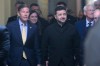 Ukraine President Volodymyr Zelenskyy, is joined by from left: Sen. Richard Blumenthal, D-Conn., Sen. Katie Boyd Britt, R-Ala., Sen. Roger Wicker, R-Miss., and Sen. James Risch, R-Idaho, as he arrives at the U.S. Capitol for a meeting of bipartisan leaders of the Lindsey O. Graham Sanctioning Russia and Iran Act of 2026, Tuesday, July 28, 2026, in Washington. (AP Photo/Rod Lamkey, Jr.)