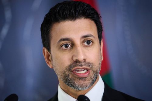Minister of International Trade Maninder Sidhu speaks at a press conference in Toronto on Friday, July 24, 2026. THE CANADIAN PRESS/Sammy Kogan