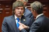 Argentina's President Javier Milei, left, talks to Bolivia's President Rodrigo Paz the inauguration of Peru's new President Keiko Fujimori in Lima, Peru, Tuesday, July 28, 2026.(AP Photo/Guadalupe Pardo, Pool)