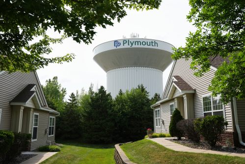 A water tower is seen Thursday, July 30, 2026, in Plymouth, Minn. A cyberattack targeted the operating technology at over 30 water systems in Minnesota, including Plymouth's, earlier this week, state officials said. (AP Photo/Ellen Schmidt)