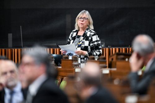 Green Party Leader Elizabeth May rises in the House of Commons on Parliament Hill in Ottawa, on Monday, March 9, 2026. THE CANADIAN PRESS/Spencer Colby