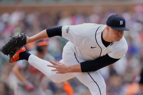 Detroit Tigers pitcher Tarik Skubal throws during the seventh inning of a baseball game against the Baltimore Orioles Wednesday, July 29, 2026, in Detroit. (AP Photo/Paul Sancya)