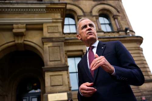 Prime Minister Mark Carney makes a statement outside the Office of the Prime Minister and Privy Council in Ottawa, on Tuesday, July 21, 2026. THE CANADIAN PRESS/Justin Tang