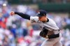 New York Yankees pitcher Will Warren throws to a Chicago Cubs batter during the first inning of a baseball game in Chicago, Friday, July 31, 2026. (AP Photo/Jessie Alcheh)