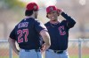FILE - Cleveland Guardians catcher Austin Hedges and catcher Bo Naylor talk during spring training baseball in Goodyear, Ariz., Saturday, Feb. 14, 2026. (AP Photo/Chris Carlson, File)