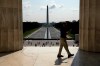 The Washington Monument is seen in the background of the now drained Lincoln Memorial Reflecting Pool, Wednesday, July 29, 2026, in Washington. (AP Photo/Rahmat Gul)