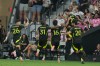 Columbus Crew midfieldier Brais Méndez (10), right, celebrates after scoring a goal during the second half of an MLS soccer match against Inter Miami , Saturday, Aug. 1, 2026, in Miami, Fla. (AP Photo/Marta Lavandier)