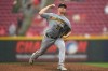 Pittsburgh Pirates' Mitch Keller pitches during the third inning of a baseball game against the Cincinnati Reds in Cincinnati, Sunday, Aug. 2, 2026. (AP Photo/Tanner Pearson)
