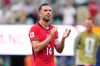 FILE - England's Jordan Henderson celebrates his team's victory over Panama in the World Cup Group L soccer match in East Rutherford, N.J., near New York, Saturday, June 27, 2026. (AP Photo/Frank Franklin II, File)