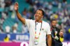 FILE - Cape Verde head coach Bubista waves to supporters following the World Cup Group H soccer match between Uruguay and Cape Verde in Miami Gardens, Fla., June 21, 2026. (AP Photo/Rebecca Blackwell, File)