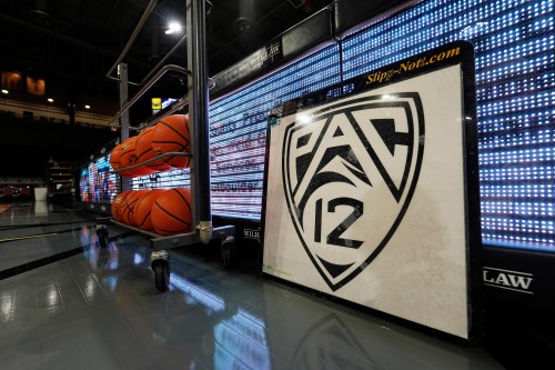 FILE - The PAC-12 logo is displayed, March 3, 2024, in Boulder, Colo. (AP Photo/David Zalubowski, File)