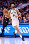 Milwaukee Bucks small forward Andre Jackson Jr. in action during the first half of an NBA basketball game against the Philadelphia 76ers, Sunday, April 12, 2026, in Philadelphia. (AP Photo/Chris Szagola)