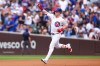 Chicago Cubs designated hitter Pete Crow-Armstrong gestures while running the bases after hitting a home run during the fourth inning of a baseball game against the Los Angeles Dodgers in Chicago, Wednesday, Aug. 5, 2026. (AP Photo/Jessie Alcheh)
