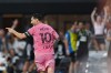 Inter Miami forward Lionel Messi (10) celebrates after scoring his side's third goal during the first half of a Leagues Cup soccer match against Atletico de San Luis, Wednesday, Aug. 5, 2026, in Miami. (AP Photo/Rebecca Blackwell)