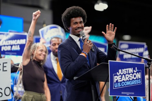 Democratic congressional candidate State Rep. Justin J. Pearson, D-Memphis, speaks during a campaign rally, Friday, July 17, 2026, in Memphis, Tenn. (AP Photo/George Walker IV)