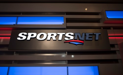 The Sportsnet logo is photographed at the Toronto office on Monday, September 30, 2019. Former NHL goaltender turned broadcaster Kelly Hrudey said Wednesday, Aug. 5, 2026 that his contract wasn't renewed by the company THE CANADIAN PRESS/ Tijana Martin