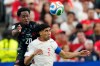 Canada's Ali Ahmed (20) and Morocco's Achraf Hakimi (2) vie for control of the ball during first half FIFA World Cup round of 16 soccer action, in Houston, Saturday, July 4, 2026. THE CANADIAN PRESS/Frank Gunn