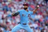 Philadelphia Phillies' Cristopher Sánchez pitches during the second inning of a baseball game against the Washington Nationals Thursday, Aug. 6, 2026, in Philadelphia. (AP Photo/Matt Slocum)