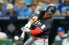 Minnesota Twins' Brooks Lee hits a two-run single during the eighth inning of a baseball game against the Kansas City Royals, Thursday, Aug. 6, 2026, in Kansas City, Mo. (AP Photo/Charlie Riedel)