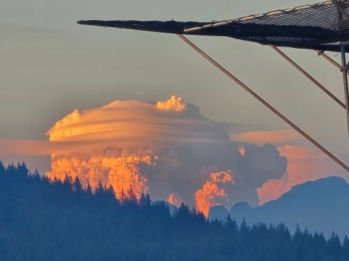 Pyrocumulus clouds forming from wildfires in the area of Boston Bar, B.C., are shown in this handout photo posted on social media on Tuesday, July 21, 2026. THE CANADIAN PRESS/Handout — Brad Atchison (Mandatory Credit)
