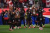 Canada players celebrate after the World Cup round of 32 soccer match between South Africa and Canada in Inglewood, Calif., near Los Angeles, Sunday, June 28, 2026. (AP Photo/Manu Fernandez)