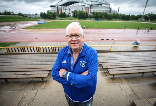 JOHN WOODS / FREE PRESS
Wayne McMahon, long time athletics coach, photographed at University of Manitoba Stadium Monday, July 20, 2026. McMahon is an inductee to the Manitoba Sports Hall of Fame.

reporter: grace