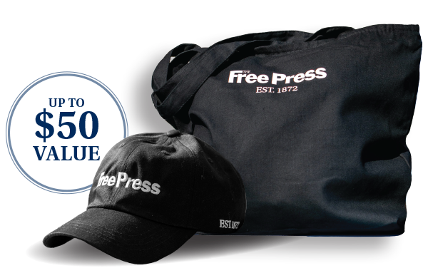 Free Press branded hat and tote