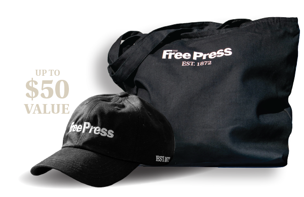 Free Press branded hat and tote